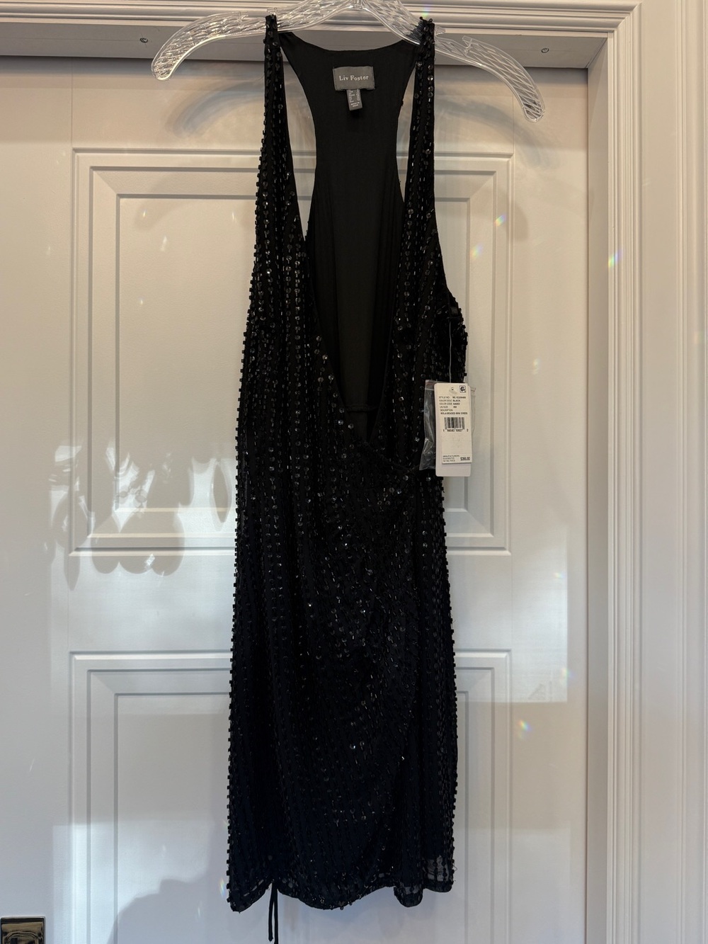 NWT LIV FOSTER “VIOLA” BEADED WRAP DRESS BLACK BEADED SEQUIN GLAM INDIE SLEAZE